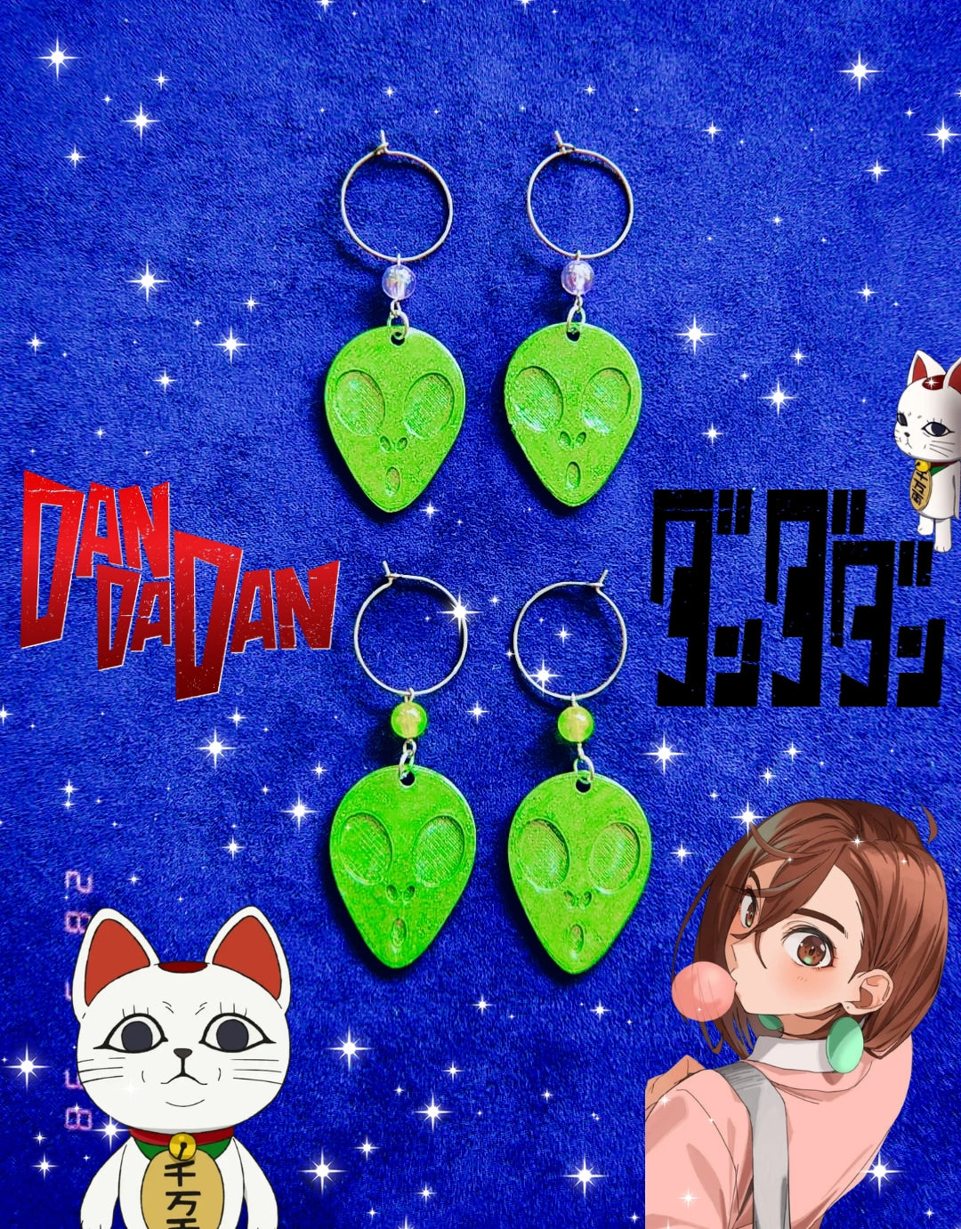 Pendientes Dandadam Anime – Acero Inoxidable y 3D | WitchBelyArt