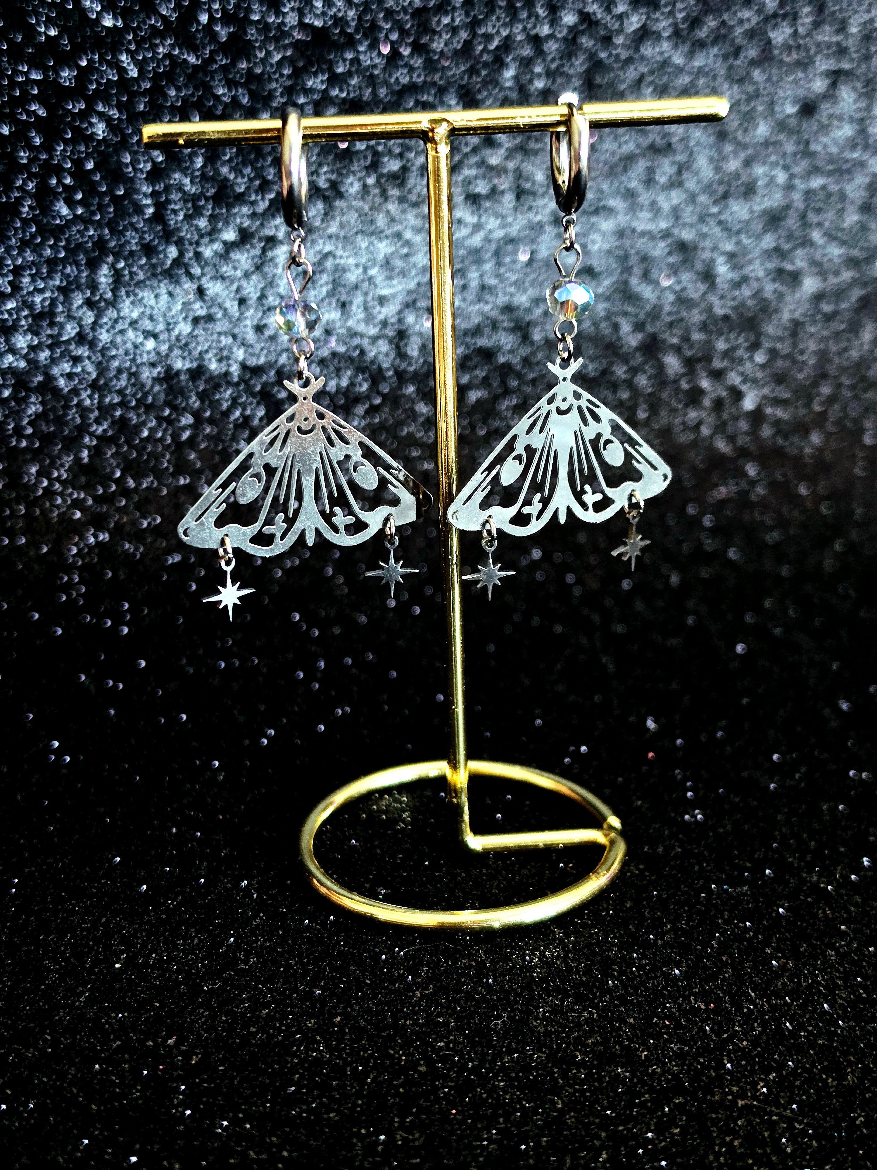 Pendientes Polilla Lunar | Acero Inoxidable con Cristales