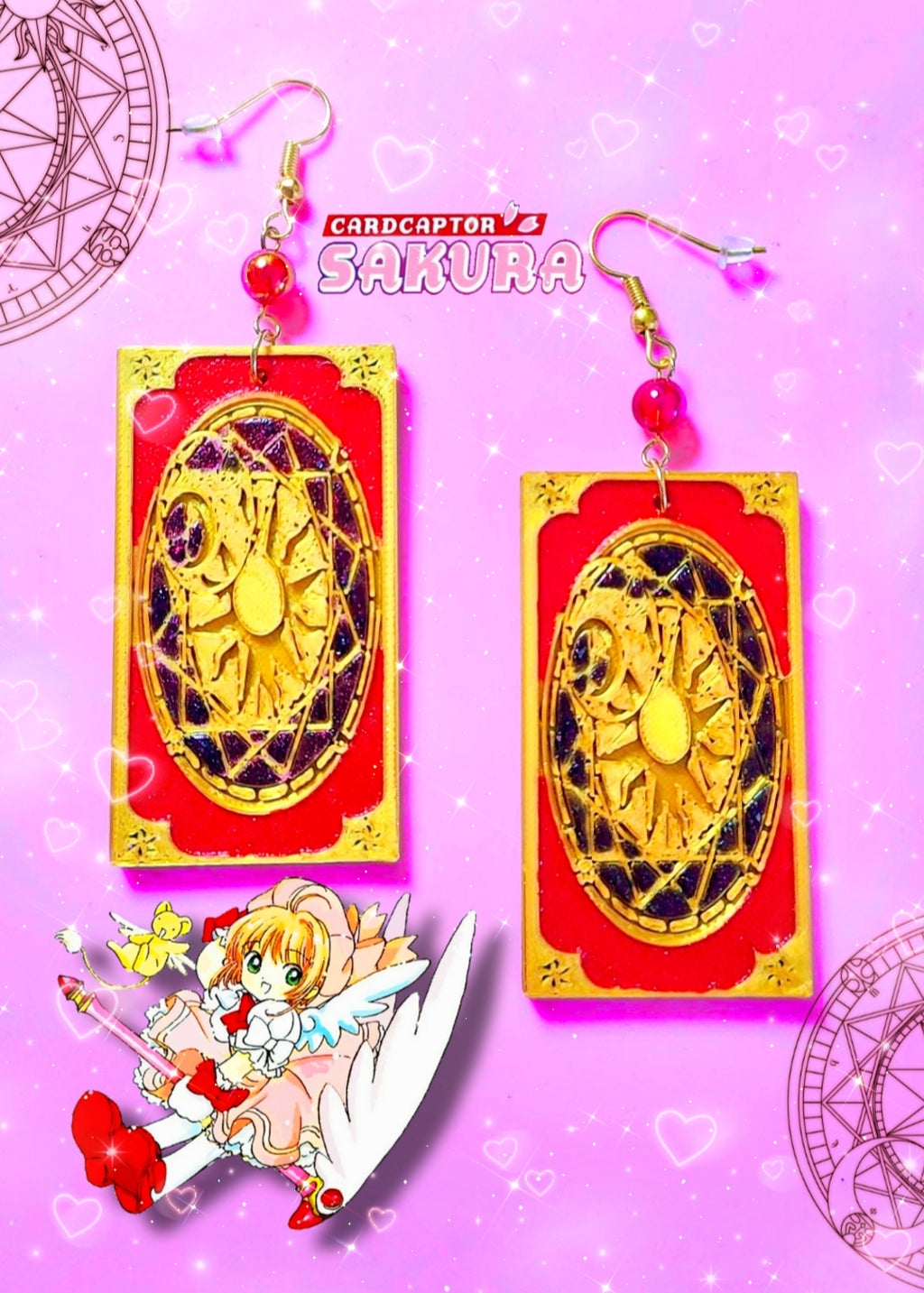 Pendientes Sakura Card Captor – Joyas Anime 3D Pintadas a Mano