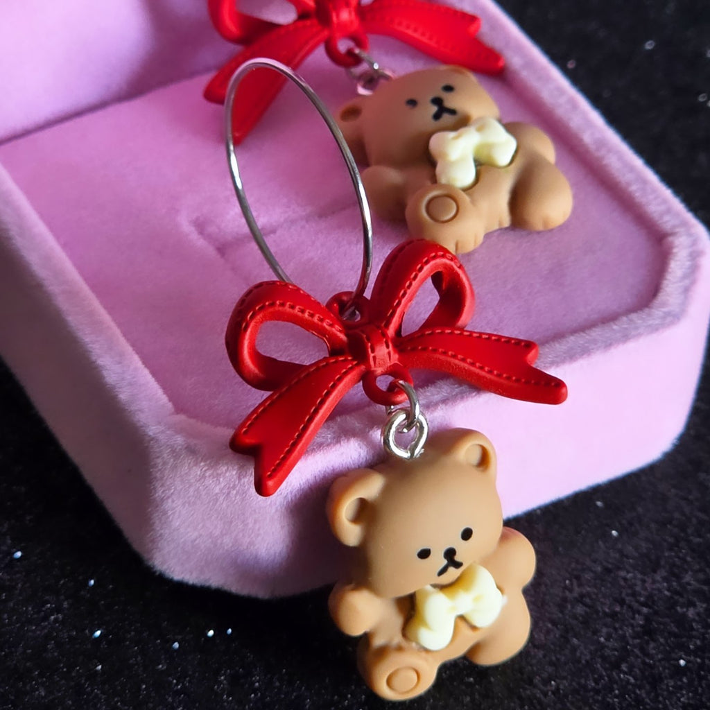 Pendientes Ositos & Lacitos — Kawaii Coquette | Aros Acero Inoxidable