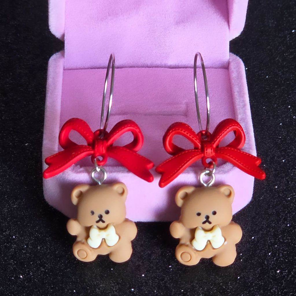 Pendientes Ositos & Lacitos — Kawaii Coquette | Aros Acero Inoxidable