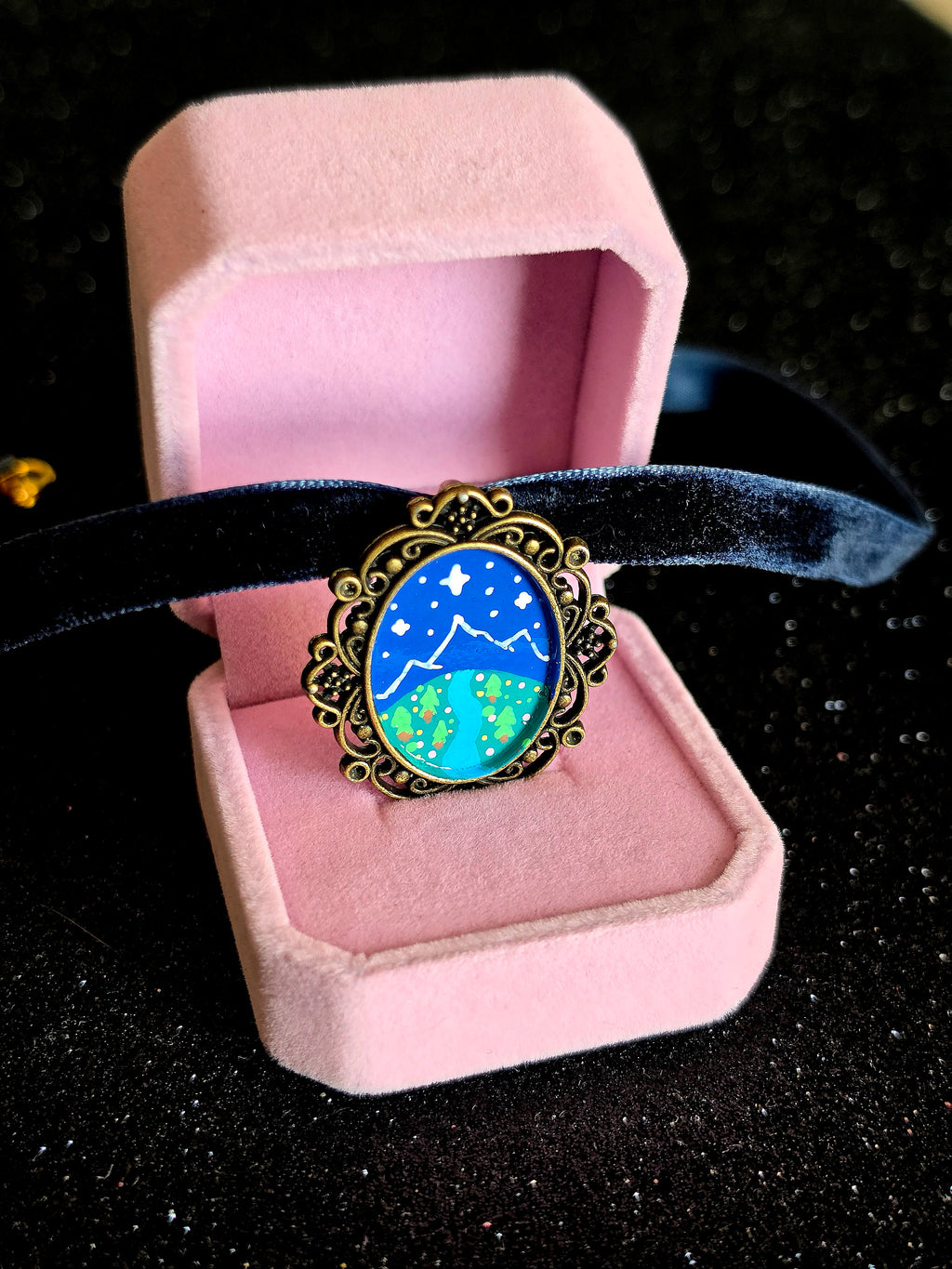Gargantilla Velaris ACOTAR – Choker Terciopelo Azul Romantasy Fairycore