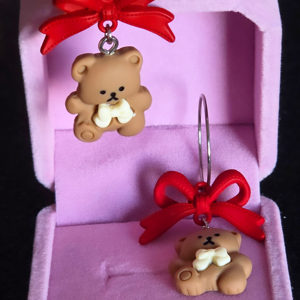 Pendientes Ositos & Lacitos — Kawaii Coquette | Aros Acero Inoxidable